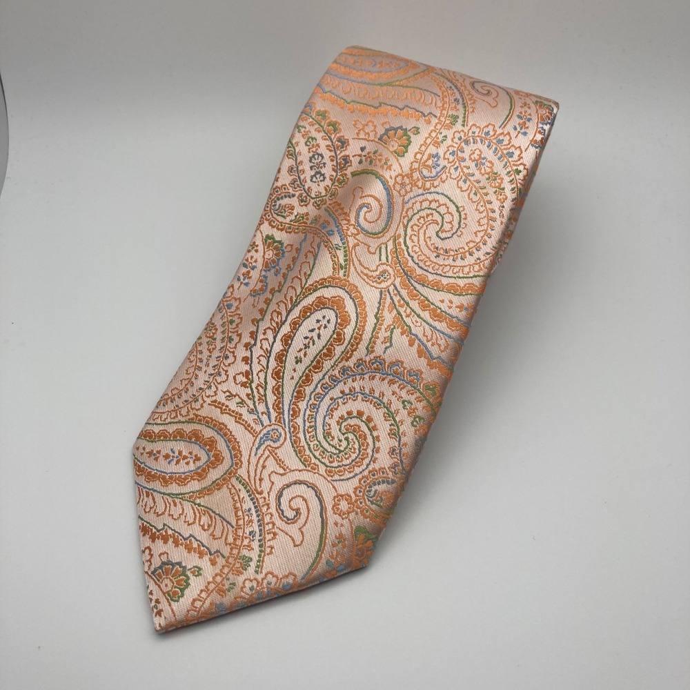 Gianfranco Italy Microfiber Peach Orange‎ Paisley Necktie Handmade